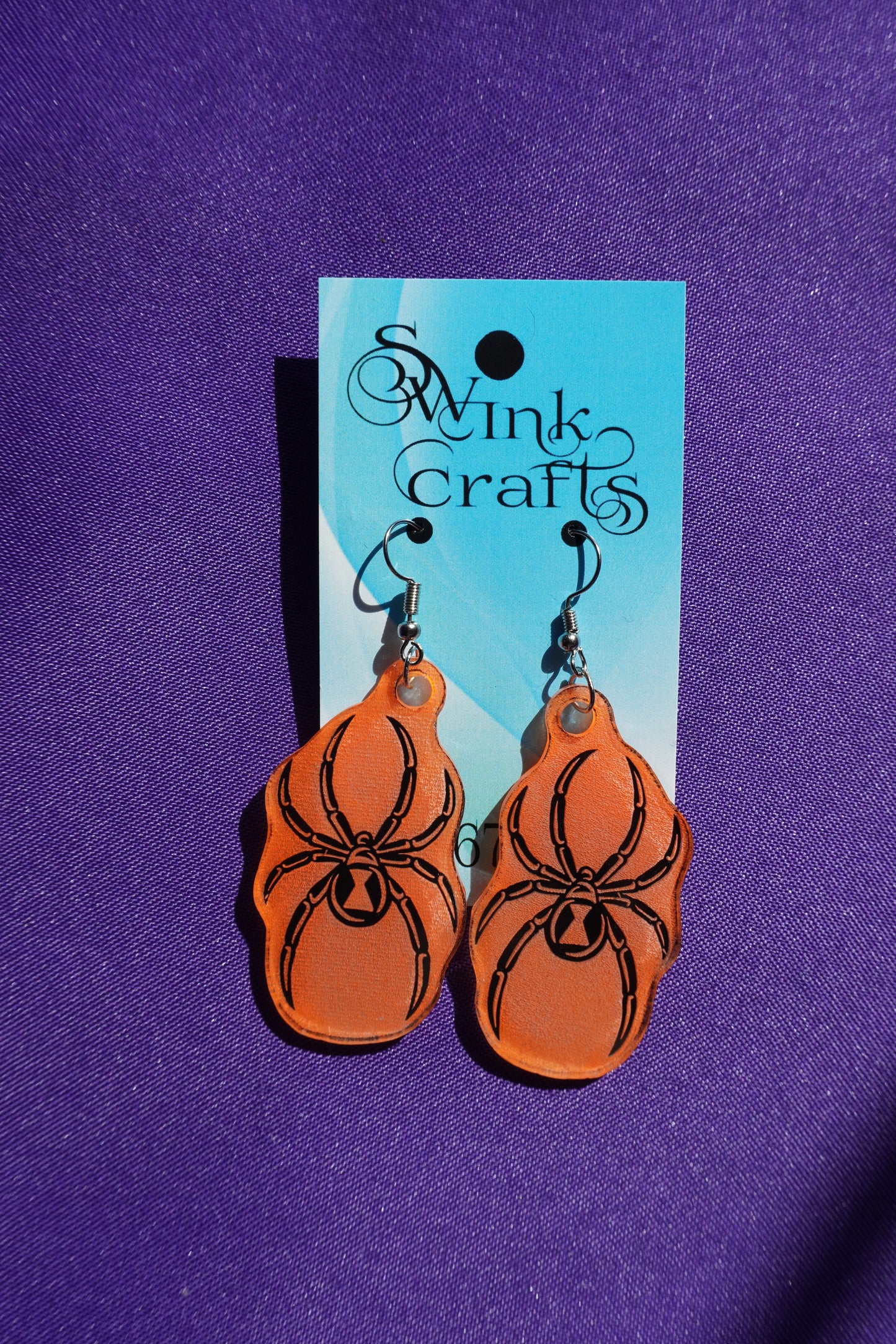 Orange Spider Earrings